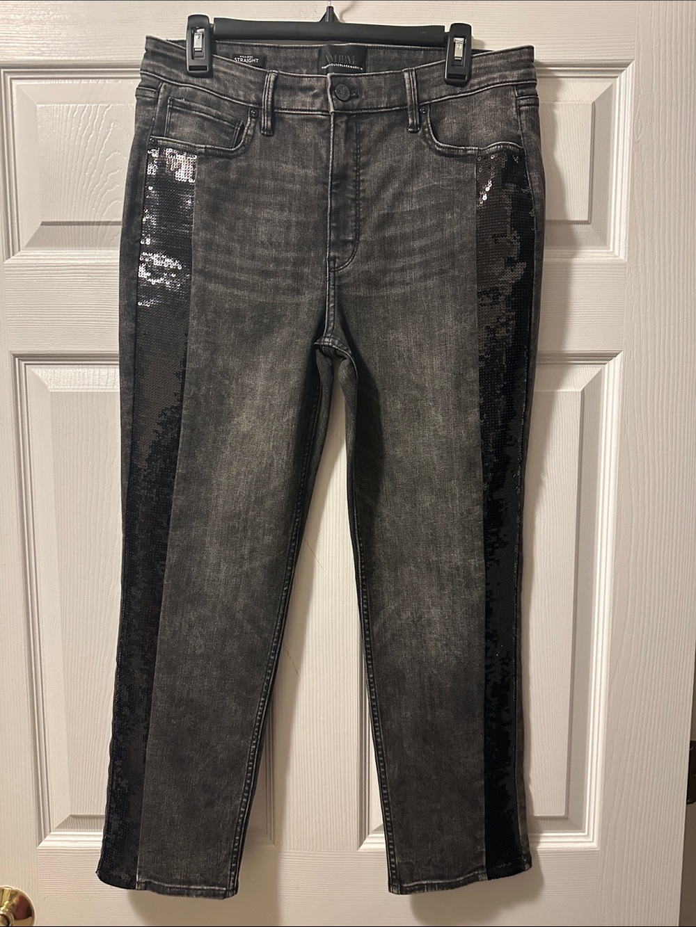 WHBM White House Black Market High Rise Straight Jeans Sequin Side Panel Size 12